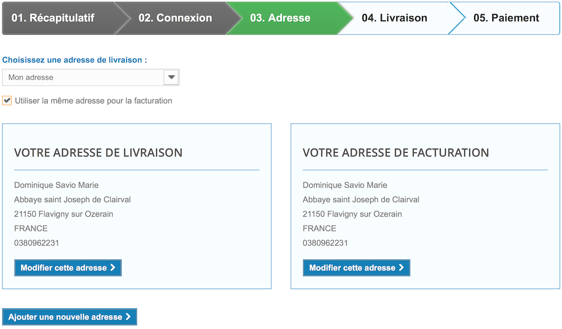 Adresses de livraison